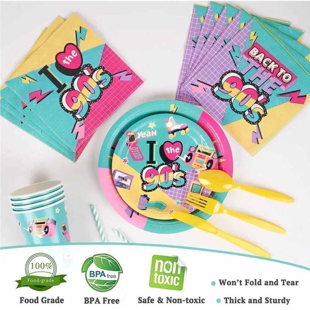 90’s Birthday Party decorations Serves 16, set of 130 NWT
